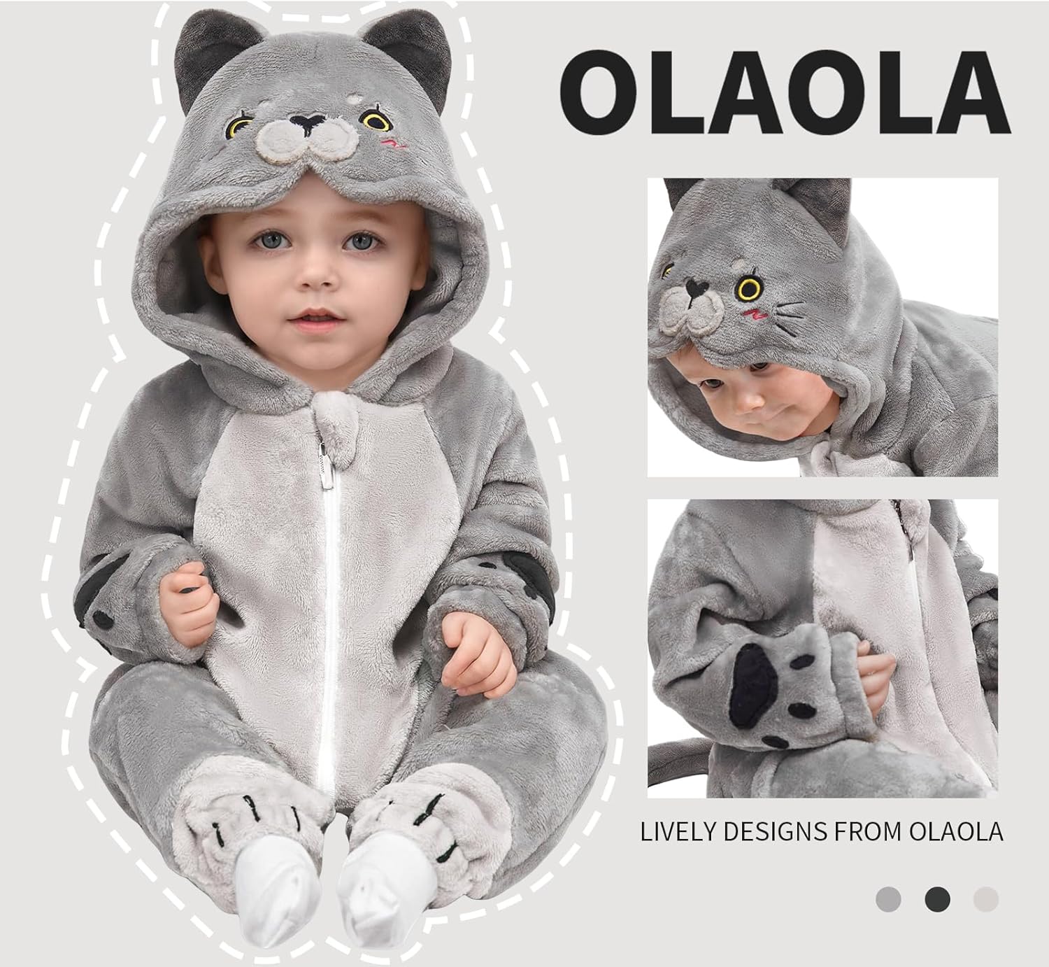 OLAOLA Baby's Cat Animal Onesie Plush Soft Flannel Warm Home Pet Pajamas One-Piece Sleepwear