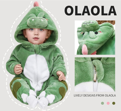 OLAOLA Baby's Dinosaur Animal Onesie Plush Soft Flannel Warm Home Pajamas One-Piece Sleepwear