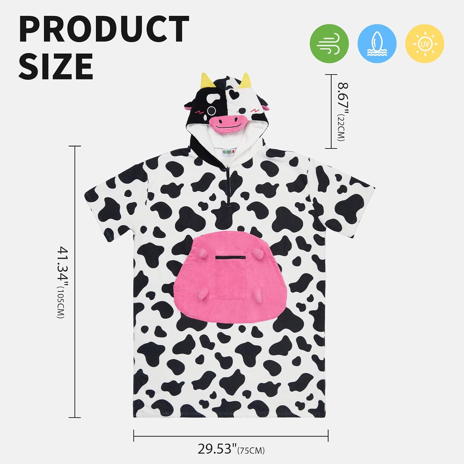 OLAOLA Pink Cow Surf Poncho Changing Towel Swim Robe Animal Onesie Beach Towels Blanket Soft Quick Dry Cover Up Outdoor