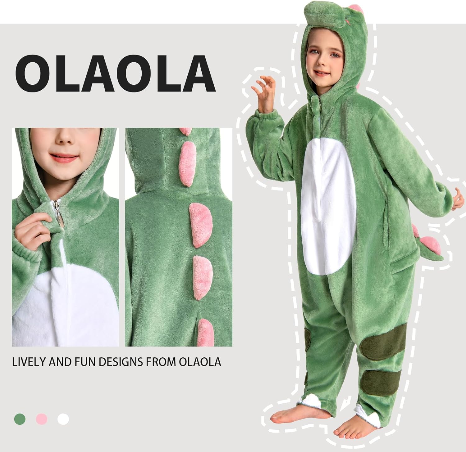 OLAOLA Kids Dinosaur Animal Onesie Plush Soft Flannel Warm Home Pajamas One-Piece Sleepwear