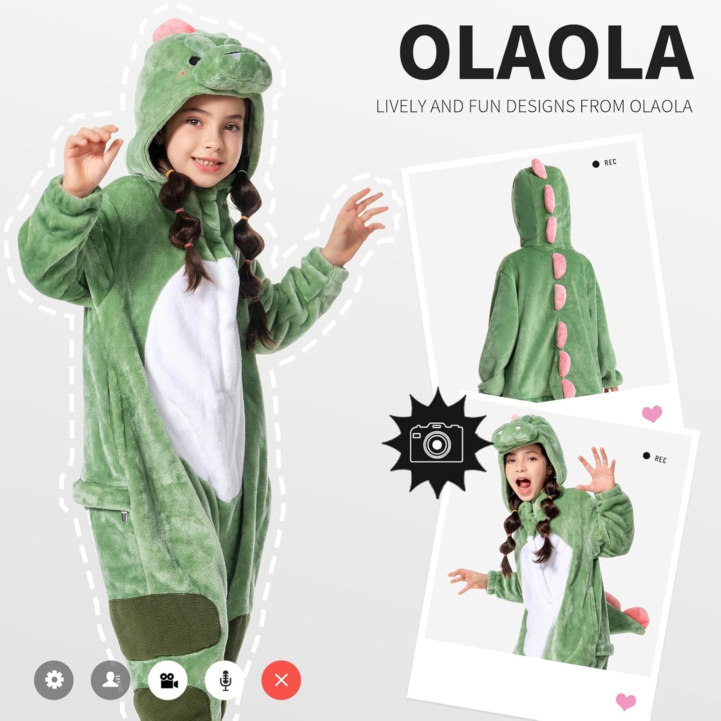 OLAOLA Kids Dinosaur Animal Onesie Plush Soft Flannel Warm Home Pajamas One-Piece Sleepwear