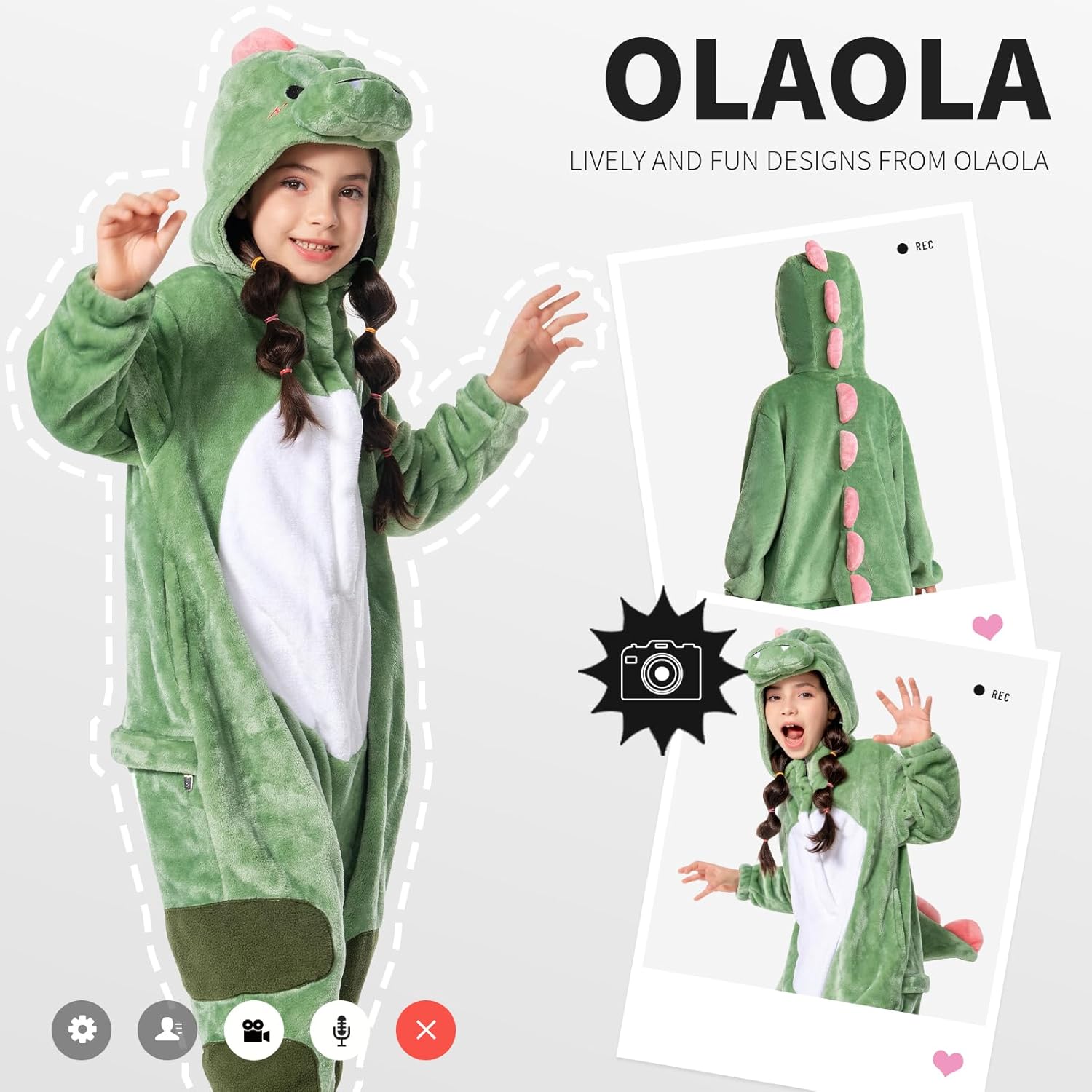 OLAOLA Kids Dinosaur Animal Onesie Plush Soft Flannel Warm Home Pajamas One-Piece Sleepwear
