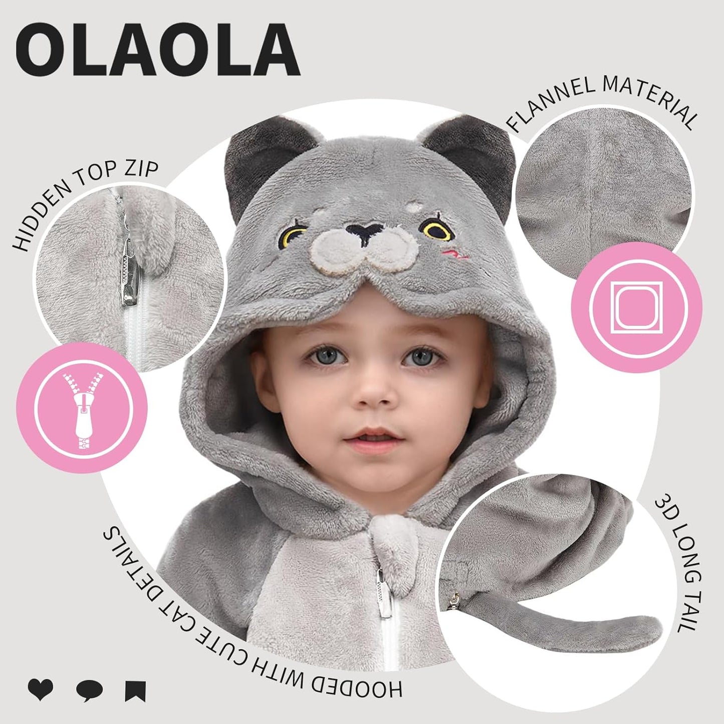 OLAOLA Baby's Cat Animal Onesie Plush Soft Flannel Warm Home Pet Pajamas One-Piece Sleepwear