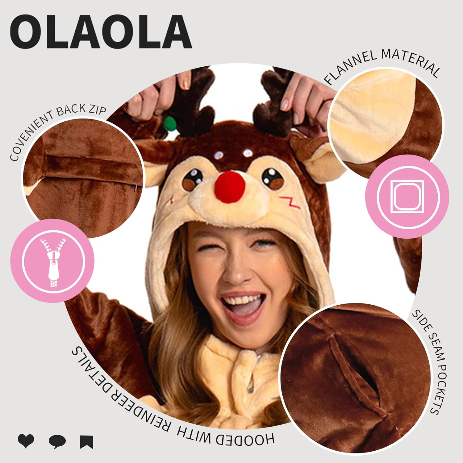 OLAOLA Unisex Adult Plush Reindeer Animals Onesie Christmas Pajamas Warm Home One-Piece Sleepwear