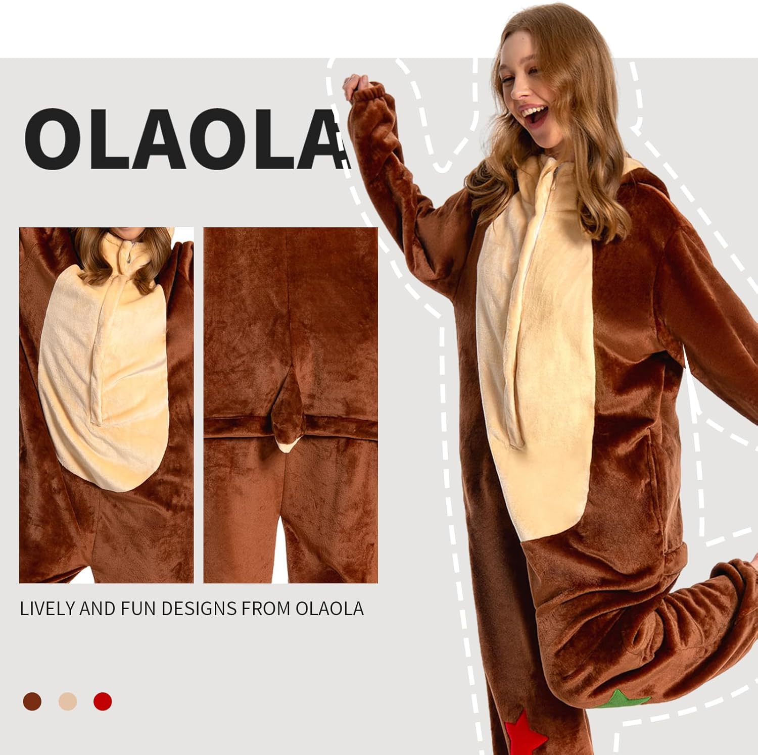 OLAOLA Unisex Adult Plush Reindeer Animals Onesie Christmas Pajamas Warm Home One-Piece Sleepwear