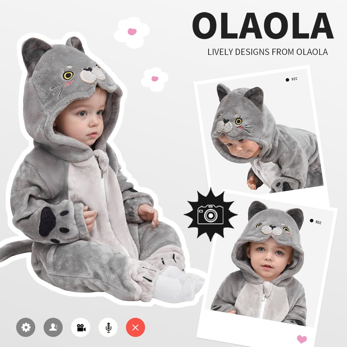 OLAOLA Baby's Cat Animal Onesie Plush Soft Flannel Warm Home Pet Pajamas One-Piece Sleepwear