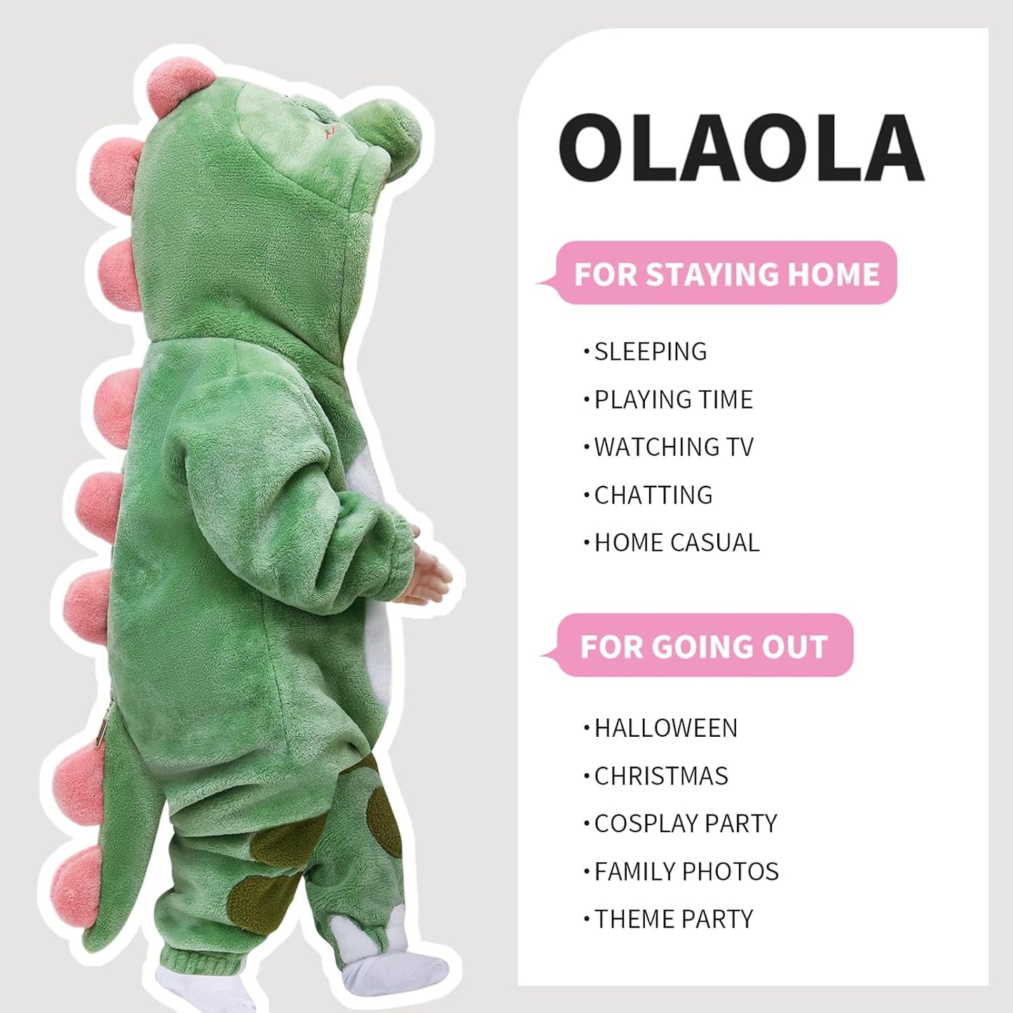 OLAOLA Baby's Dinosaur Animal Onesie Plush Soft Flannel Warm Home Pajamas One-Piece Sleepwear
