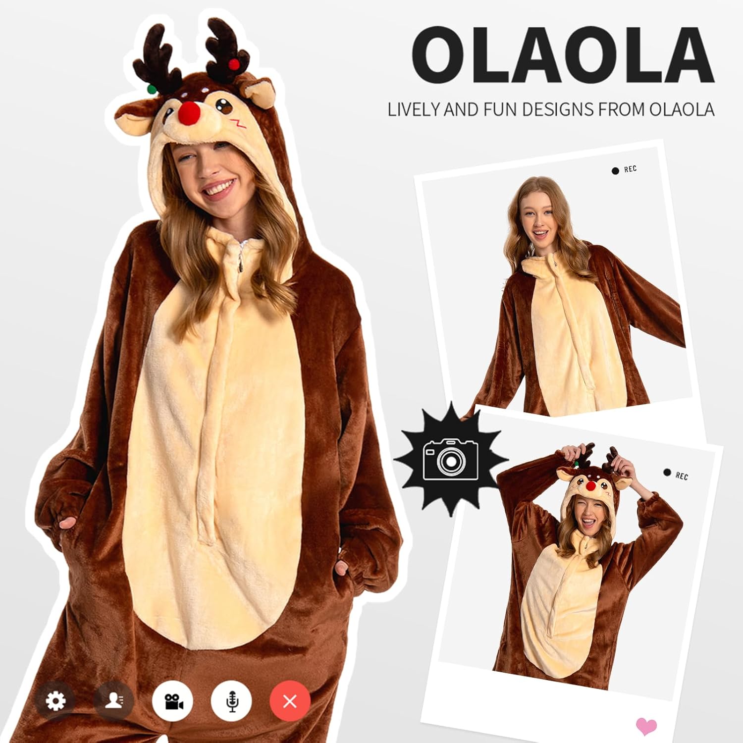OLAOLA Unisex Adult Plush Reindeer Animals Onesie Christmas Pajamas Warm Home One-Piece Sleepwear