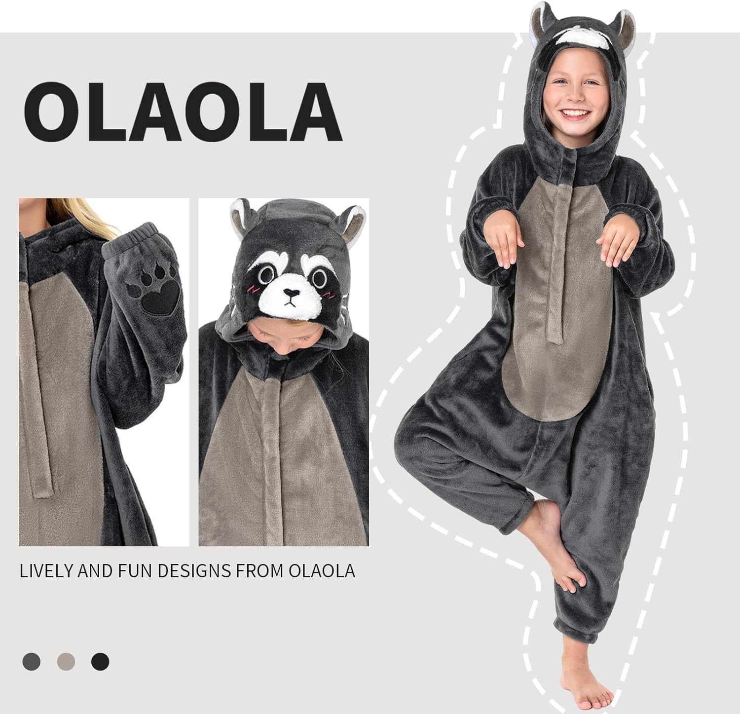 OLAOLA Kids Raccoon Animal Onesie Plush Soft Flannel Warm Home Pajamas One-Piece Sleepwear