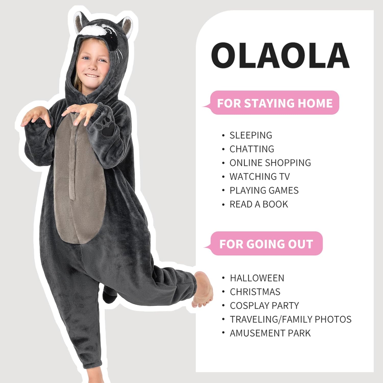 OLAOLA Kids Raccoon Animal Onesie Plush Soft Flannel Warm Home Pajamas One-Piece Sleepwear