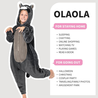 OLAOLA Kids Raccoon Animal Onesie Plush Soft Flannel Warm Home Pajamas One-Piece Sleepwear