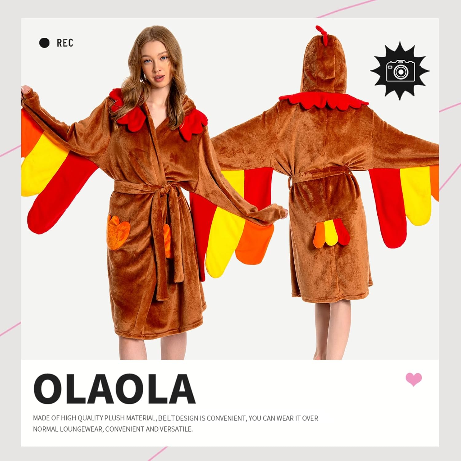 OLAOLA Women Adult Turkey Animal Onesie Plush Bathrobe Soft Flannel Loungewear Cozy Warm Home Robe