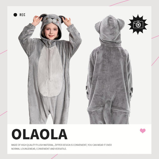 OLAOLA Kids Cat Animal Onesie Plush Soft Flannel Warm Home Pajamas One-Piece Sleepwear