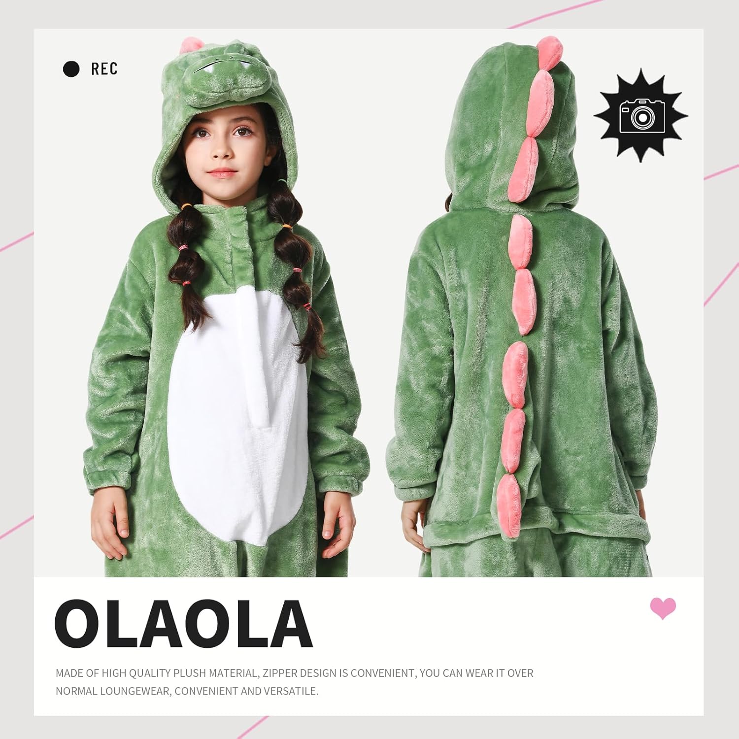 OLAOLA Kids Dinosaur Animal Onesie Plush Soft Flannel Warm Home Pajamas One-Piece Sleepwear