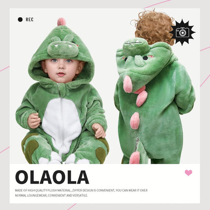 OLAOLA Baby's Dinosaur Animal Onesie Plush Soft Flannel Warm Home Pajamas One-Piece Sleepwear