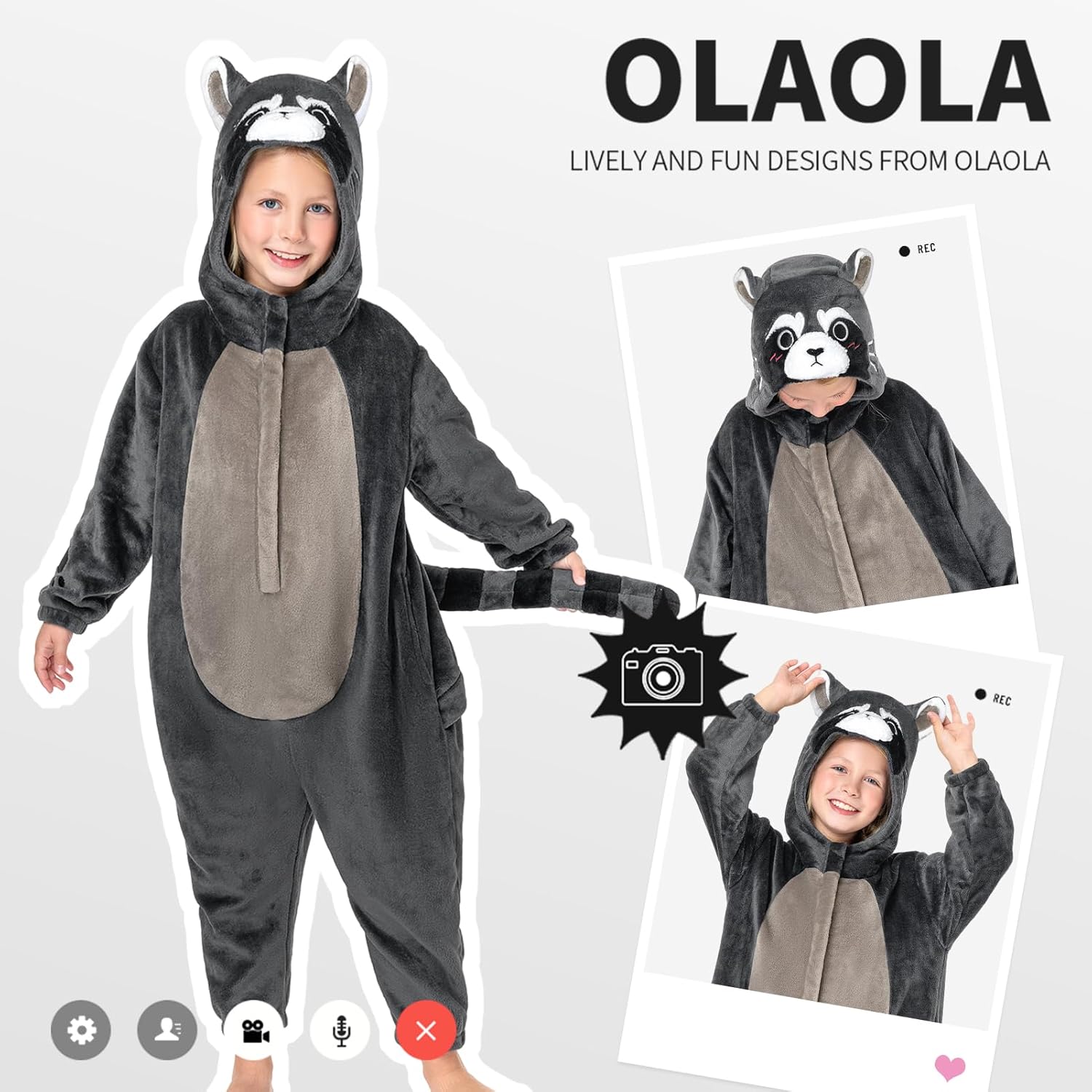 OLAOLA Kids Raccoon Animal Onesie Plush Soft Flannel Warm Home Pajamas One-Piece Sleepwear