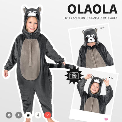 OLAOLA Kids Raccoon Animal Onesie Plush Soft Flannel Warm Home Pajamas One-Piece Sleepwear