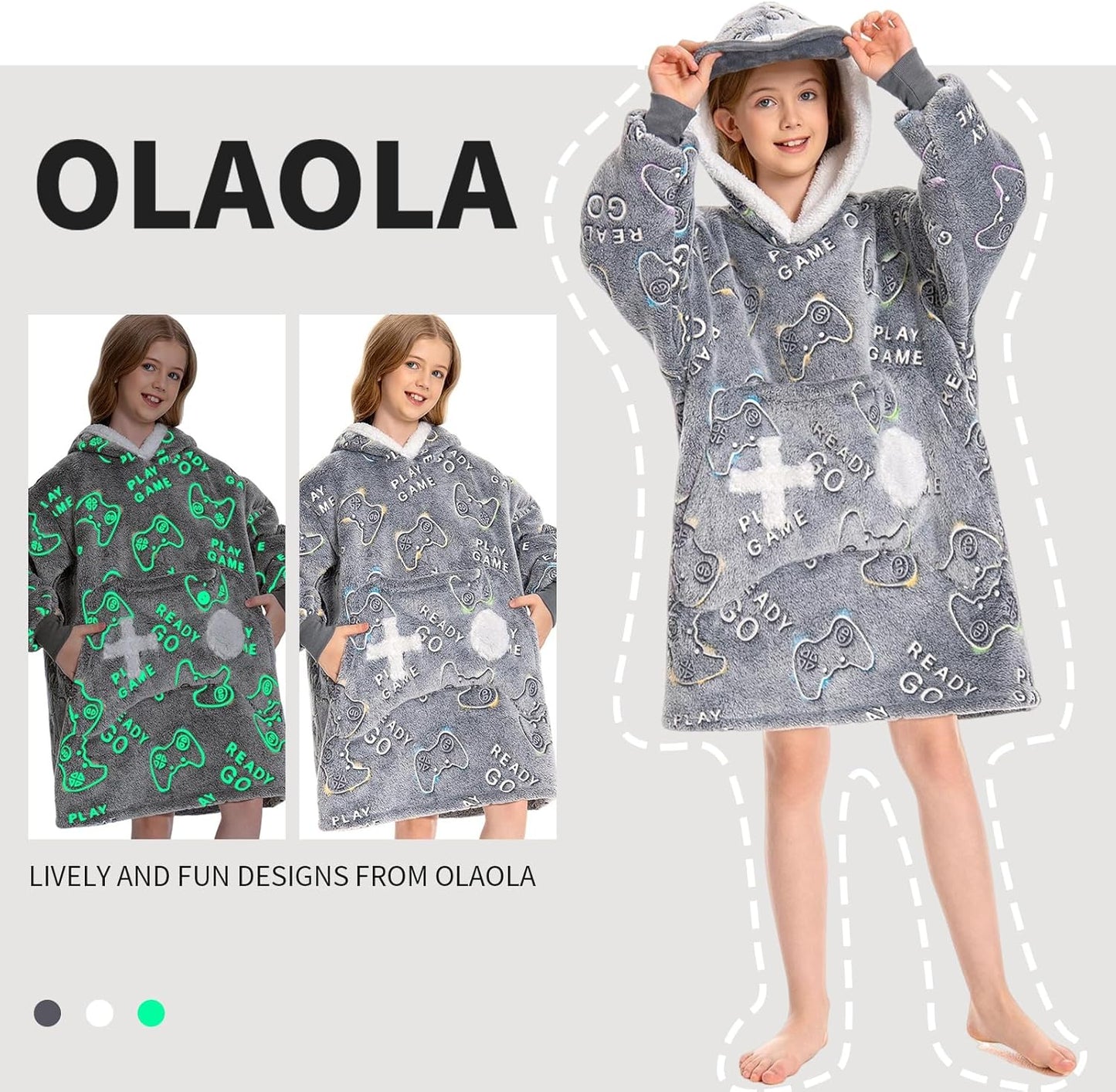 OLAOLA Unisex Adult Kids Plush Game Controller Wearable Blanket Extra Long Hoodie Warm Home One-Piece Sleepwear