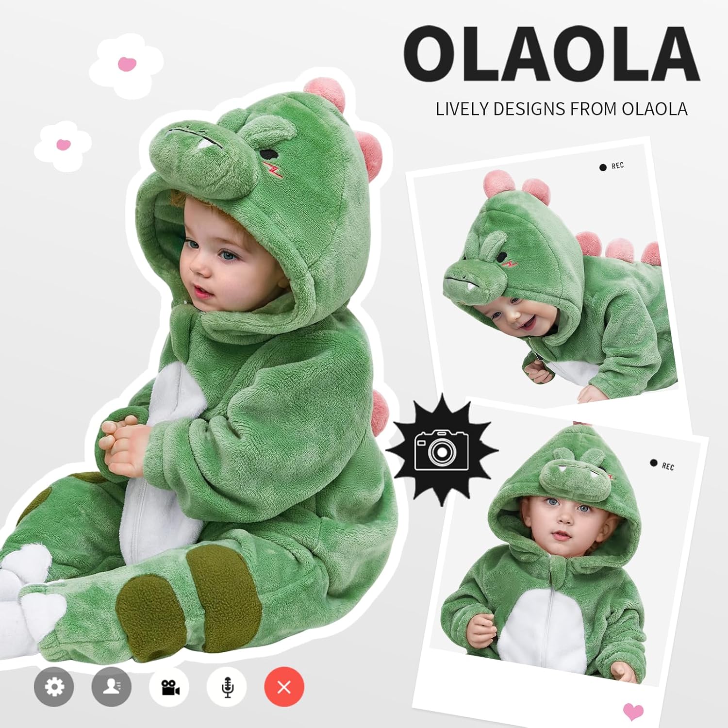 OLAOLA Baby's Dinosaur Animal Onesie Plush Soft Flannel Warm Home Pajamas One-Piece Sleepwear