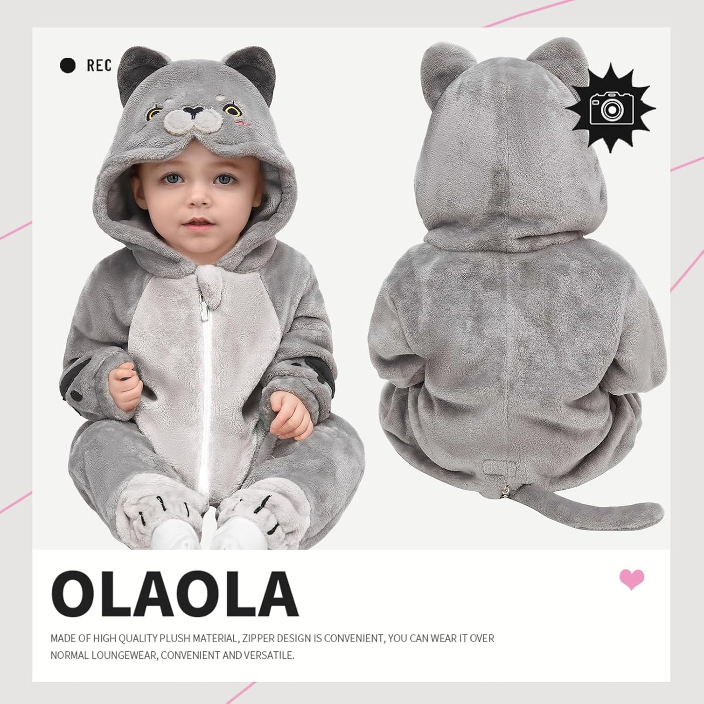 OLAOLA Baby's Cat Animal Onesie Plush Soft Flannel Warm Home Pet Pajamas One-Piece Sleepwear
