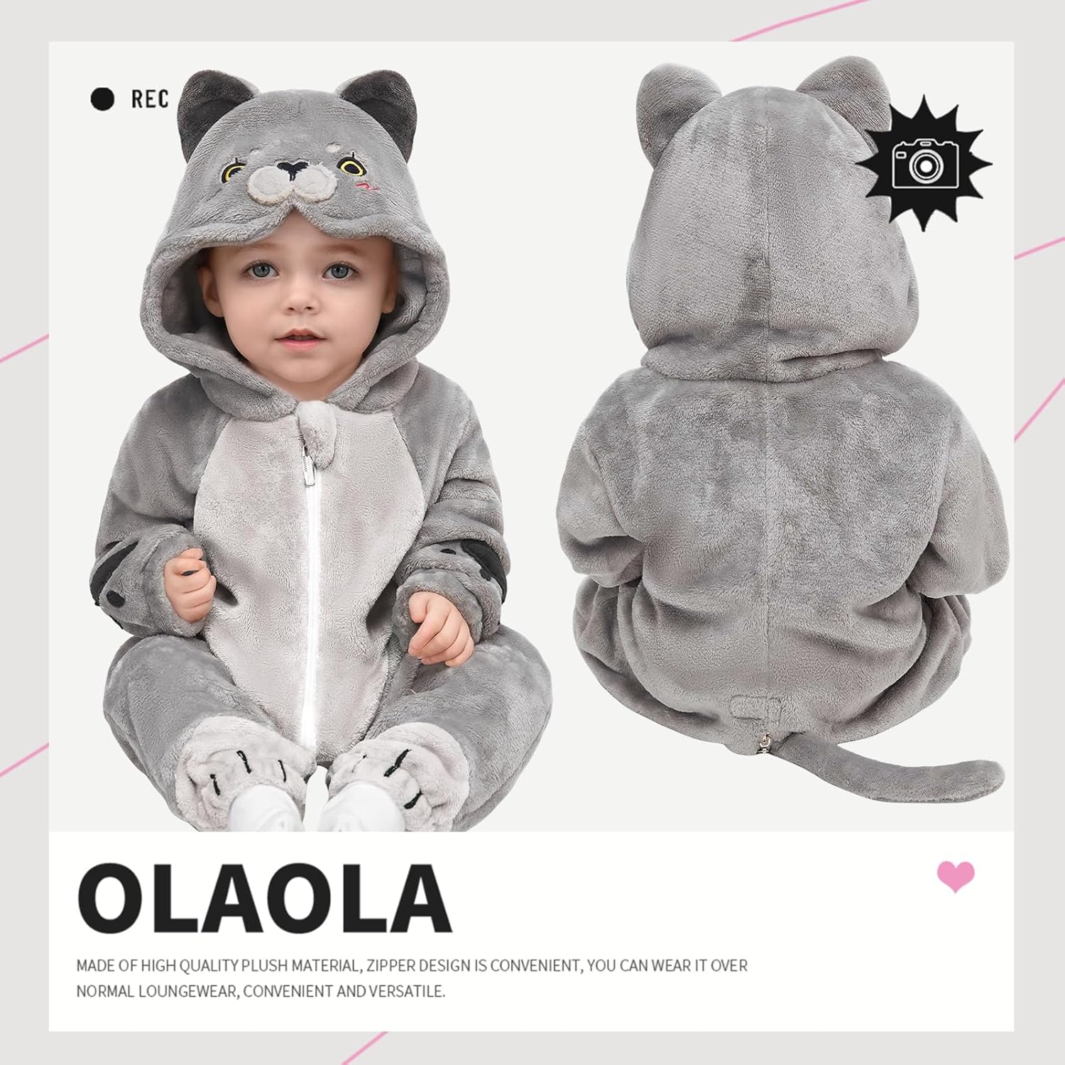 OLAOLA Baby's Cat Animal Onesie Plush Soft Flannel Warm Home Pet Pajamas One-Piece Sleepwear