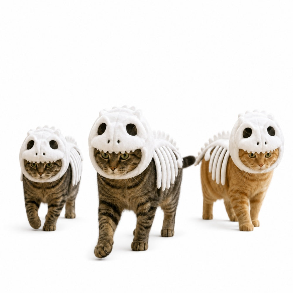 Dinosaur Skeleton Costume For Dog Cats With Plush Fabric Funny Pets Kitty Animal Onesie Glow Headwear Outfits Halloween Cosplay Costume