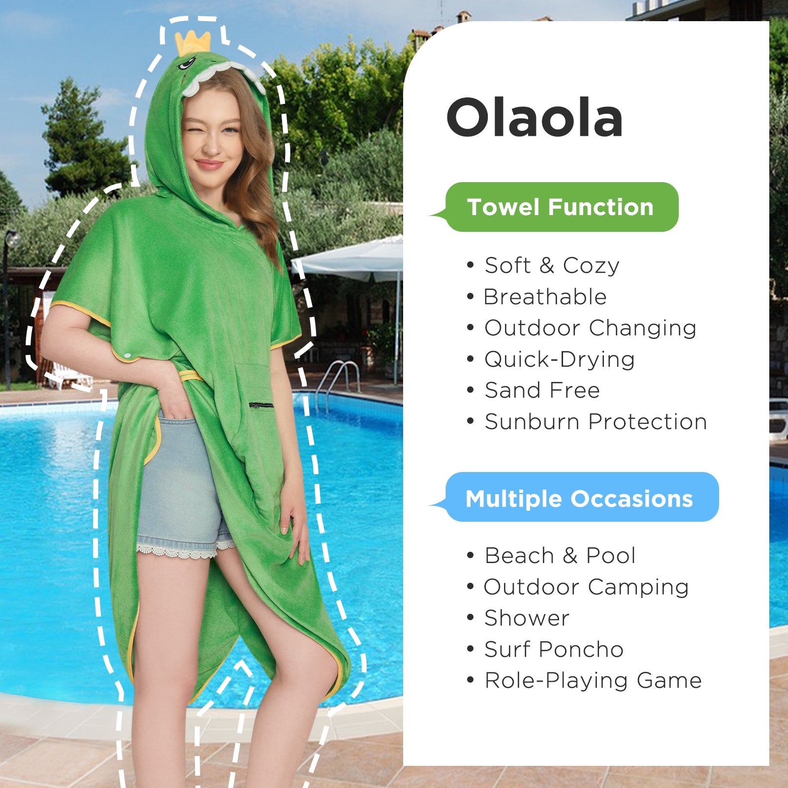  Dinosaur Surf Poncho Changing Towel Swim Robe With Pocket Plus Size Beach Towels Quick Dry Terry Cloth Cover-Up Hood