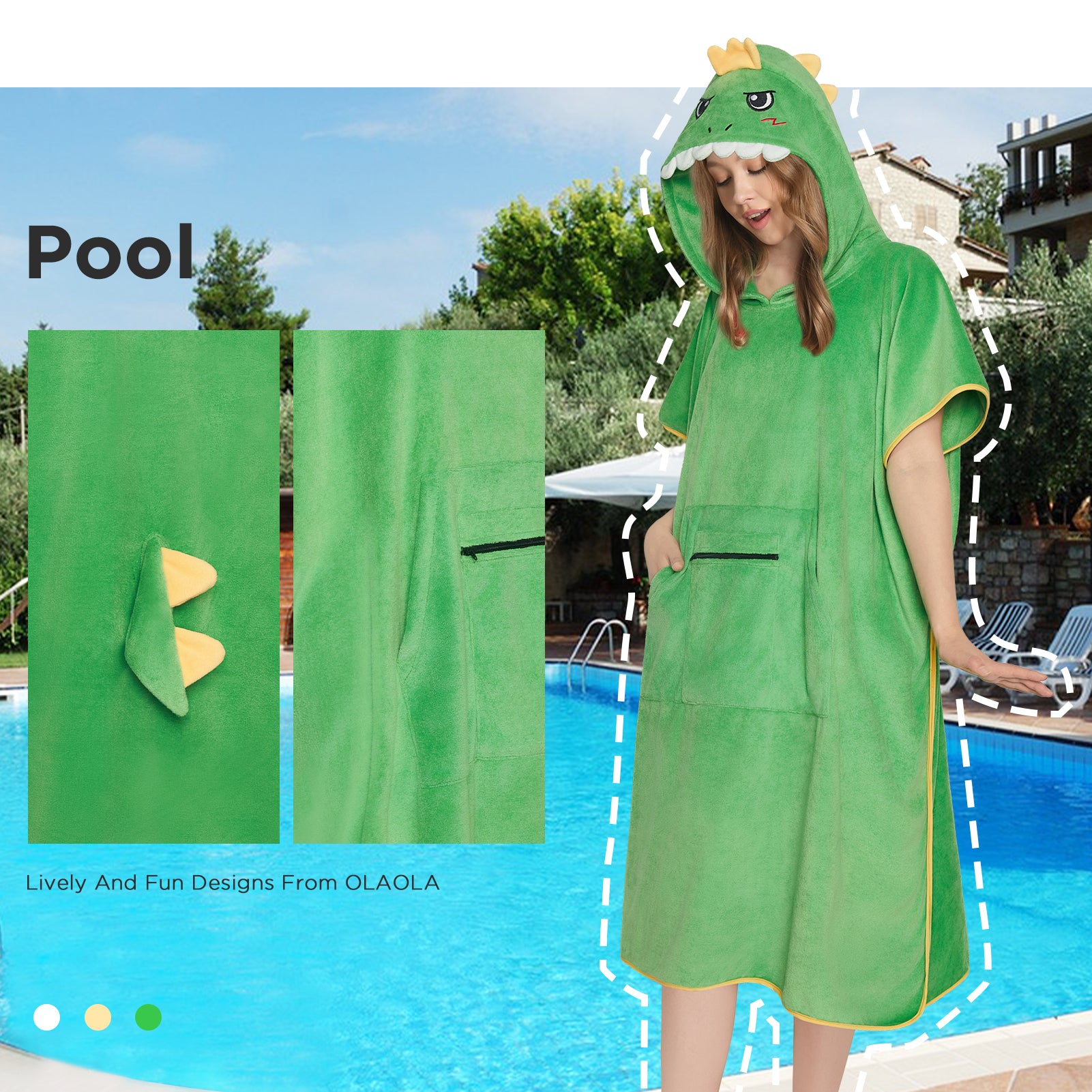  Dinosaur Surf Poncho Changing Towel Swim Robe With Pocket Plus Size Beach Towels Quick Dry Terry Cloth Cover-Up Hood