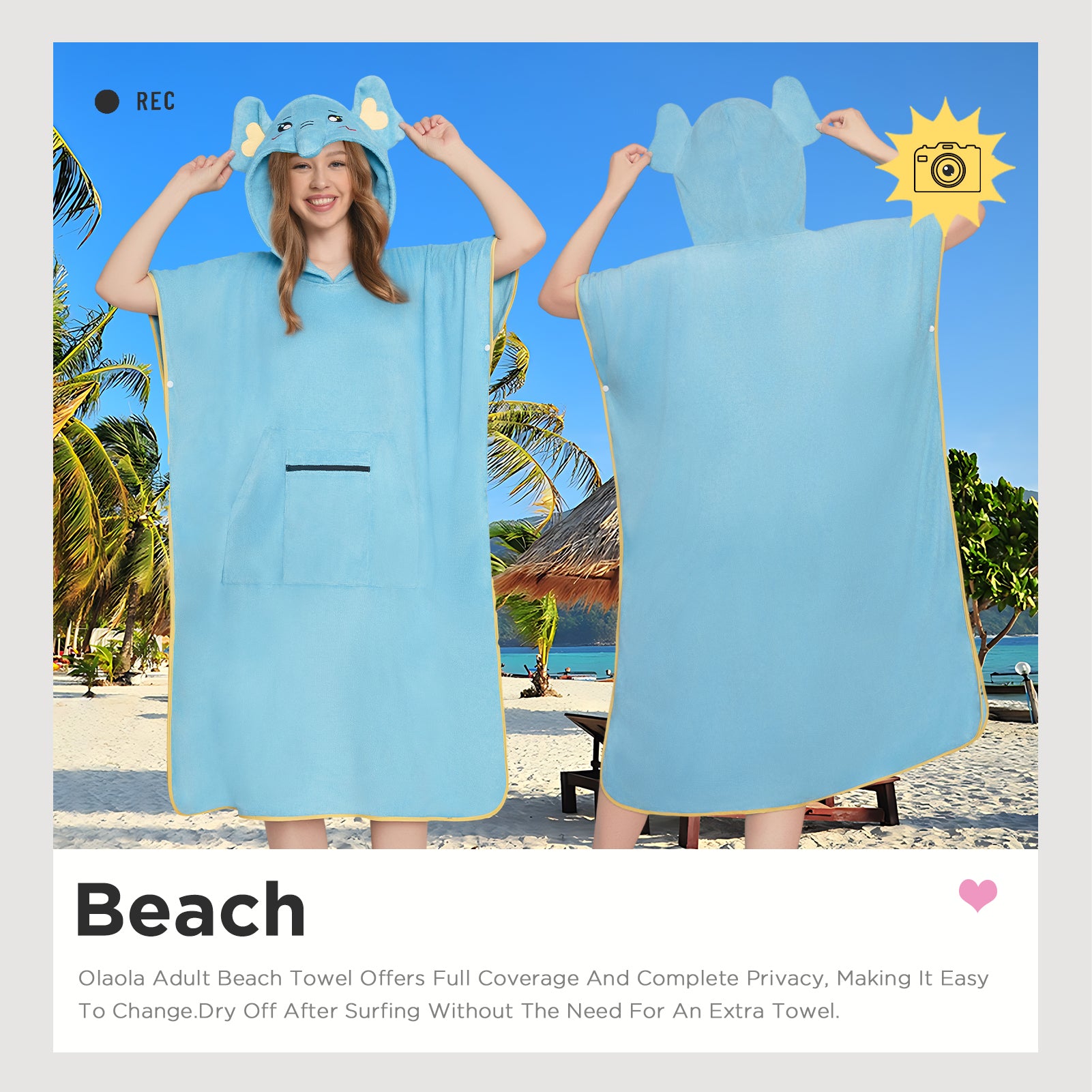 Elephant Surf Poncho Changing Towel Swim Robe With Pocket Plus Size Beach Towels Quick Dry Terry Cloth Cover-Up Hood