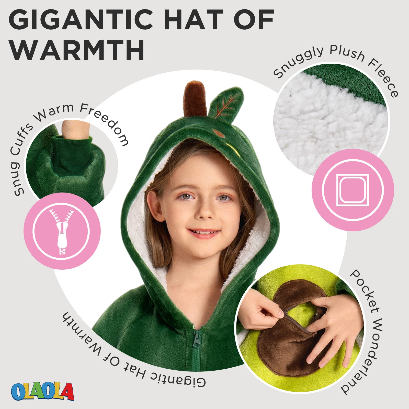 Kids OLAOLA Avocado Wearable Blanket Hoodie Food Onesie Oversized Soft Homewear With Giant Pocket