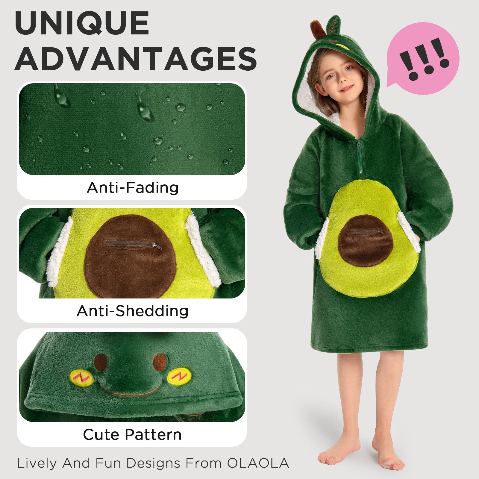 Kids OLAOLA Avocado Wearable Blanket Hoodie Food Onesie Oversized Soft Homewear With Giant Pocket