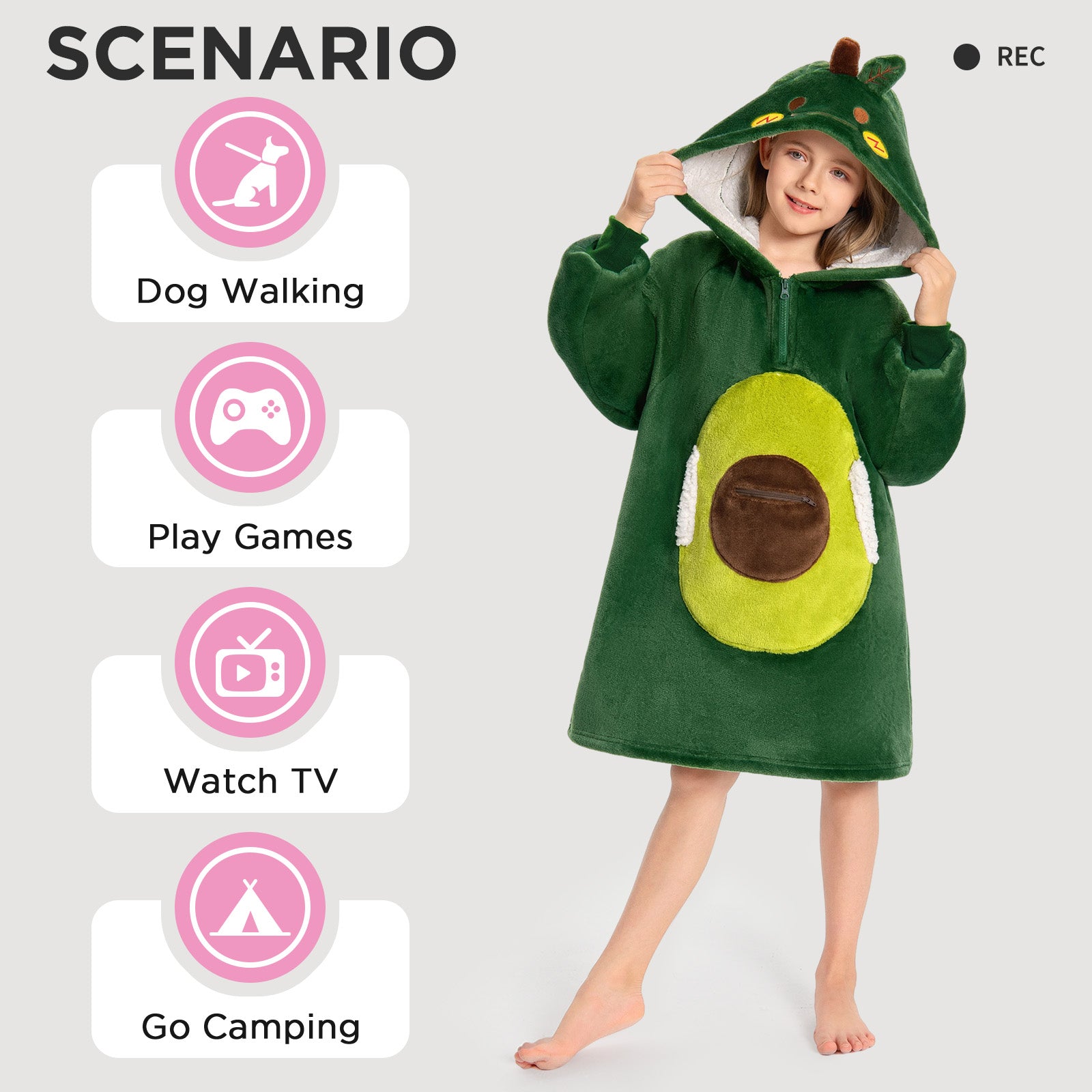 Kids OLAOLA Avocado Wearable Blanket Hoodie Food Onesie Oversized Soft Homewear With Giant Pocket