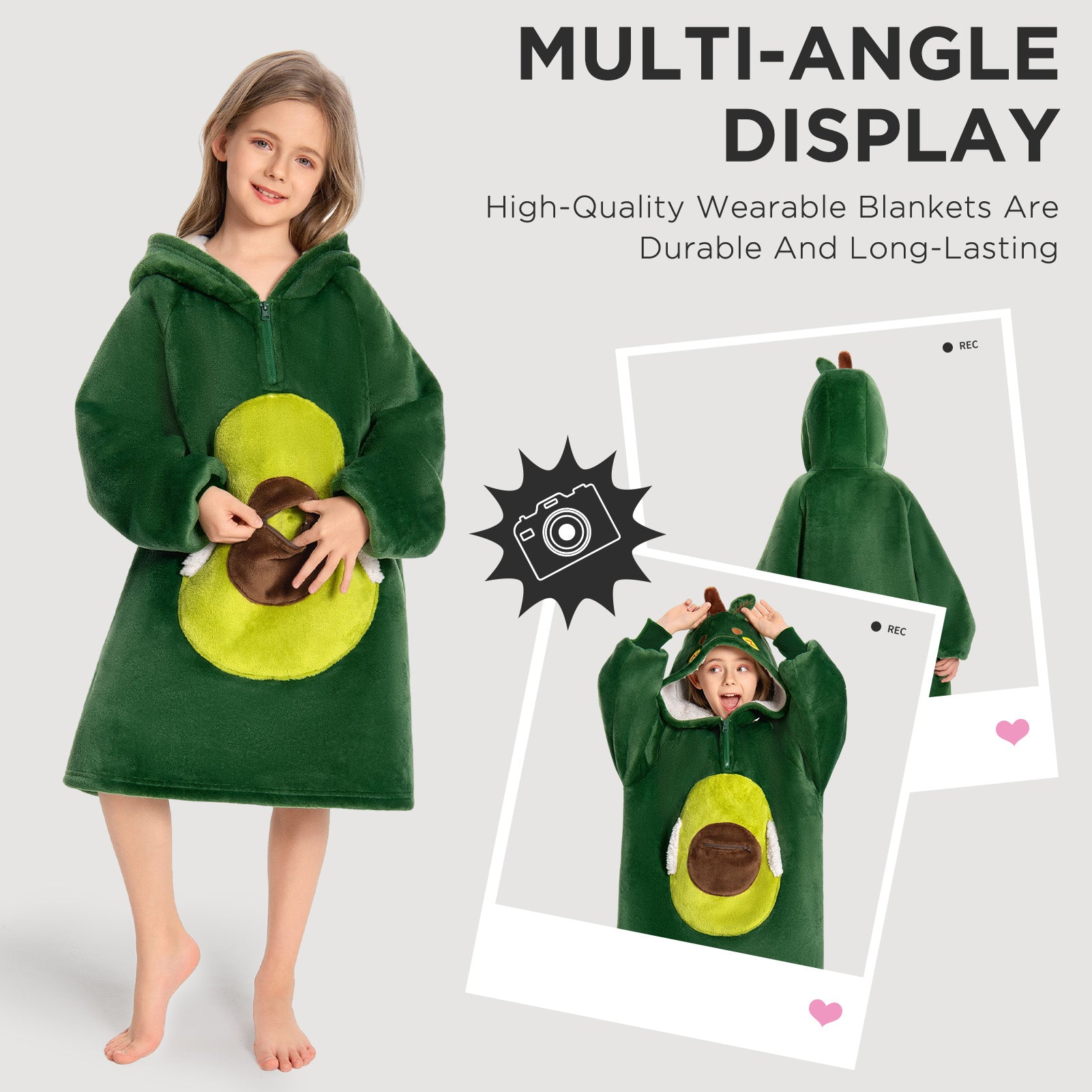 Kids OLAOLA Avocado Wearable Blanket Hoodie Food Onesie Oversized Soft Homewear With Giant Pocket