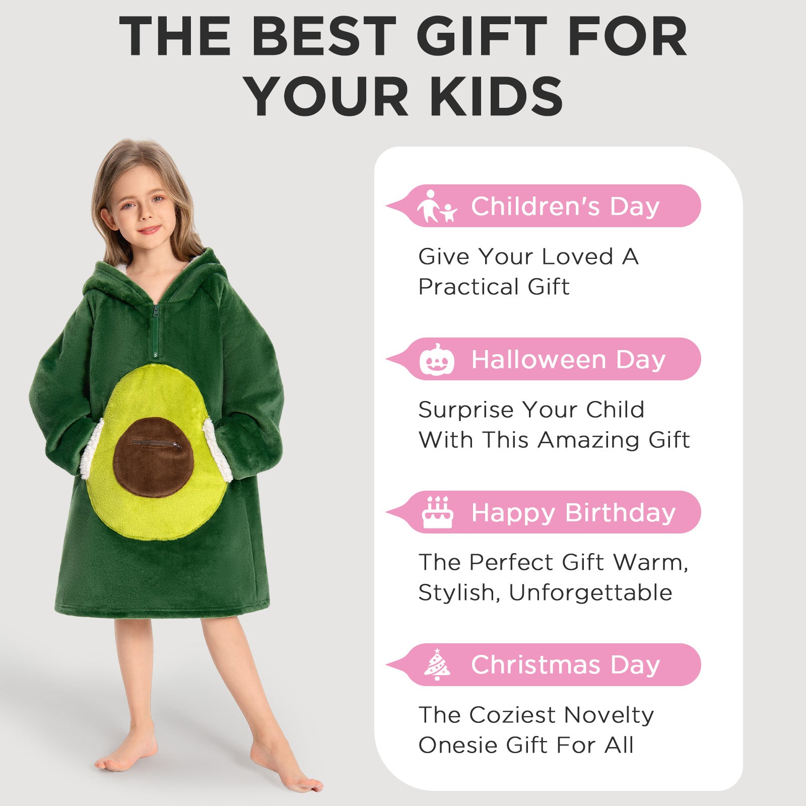 Kids OLAOLA Avocado Wearable Blanket Hoodie Food Onesie Oversized Soft Homewear With Giant Pocket