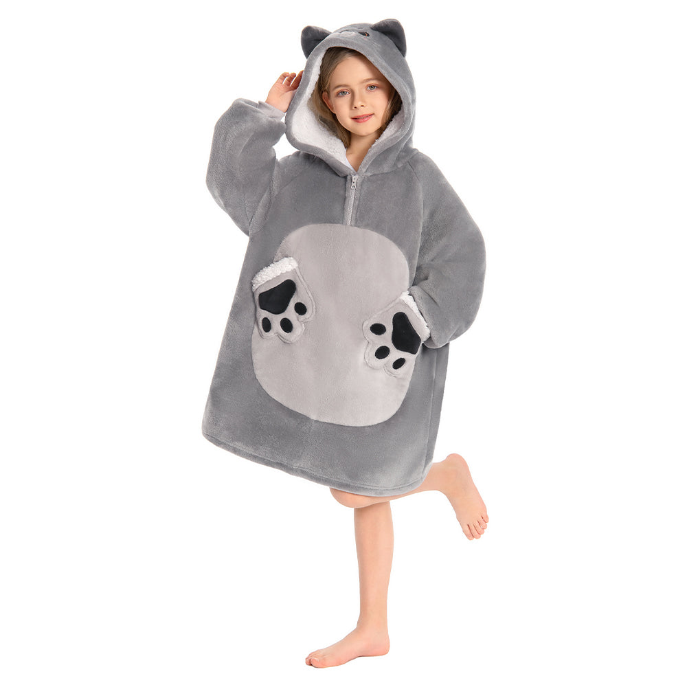 Kids OLAOLA Blue Cat Wearable Blanket Hoodie Animals Onesie Oversized Soft Homewear With Giant Pocket