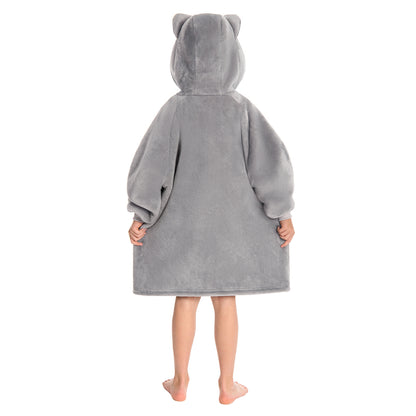 Kids OLAOLA Blue Cat Wearable Blanket Hoodie Animals Onesie Oversized Soft Homewear With Giant Pocket