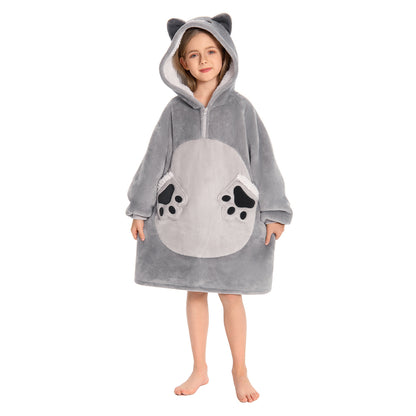 Kids OLAOLA Blue Cat Wearable Blanket Hoodie Animals Onesie Oversized Soft Homewear With Giant Pocket