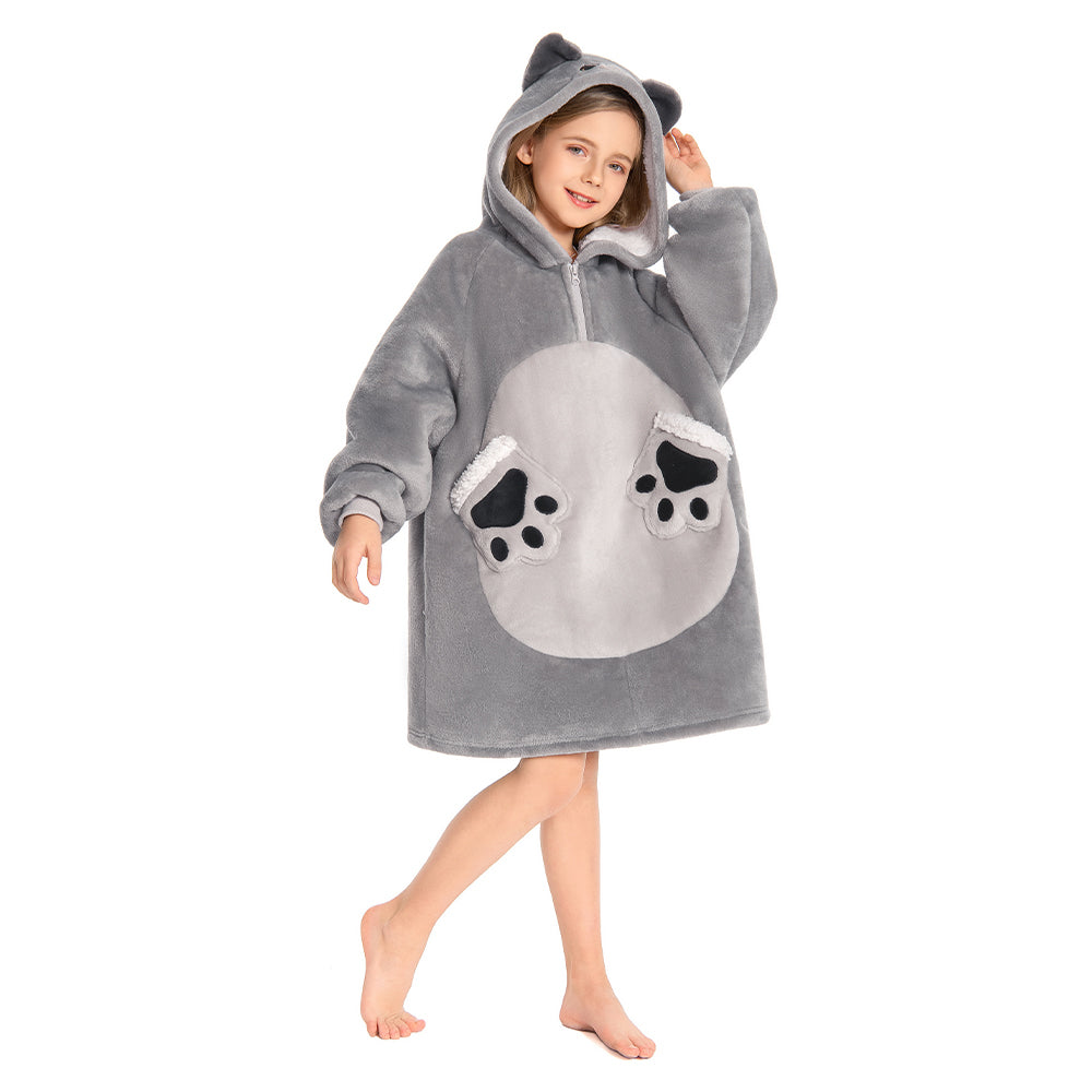 Kids OLAOLA Blue Cat Wearable Blanket Hoodie Animals Onesie Oversized Soft Homewear With Giant Pocket