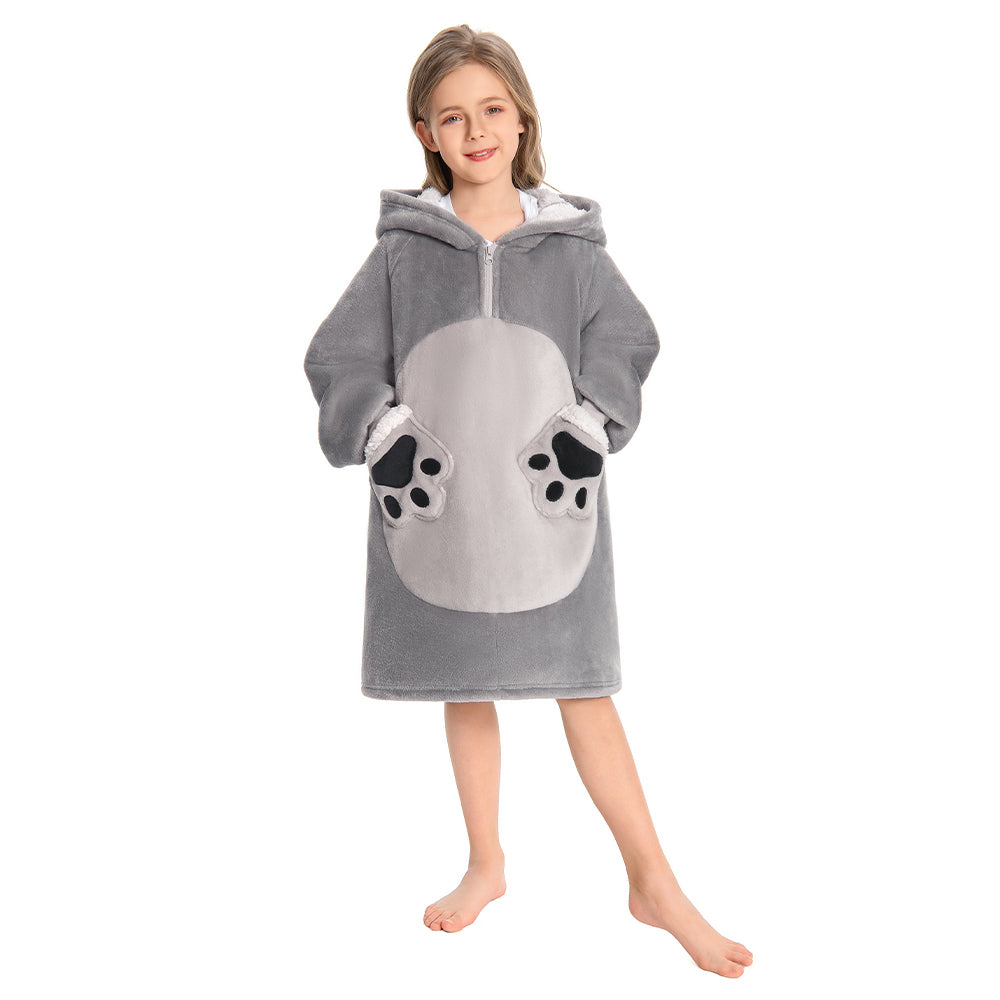 Kids OLAOLA Blue Cat Wearable Blanket Hoodie Animals Onesie Oversized Soft Homewear With Giant Pocket