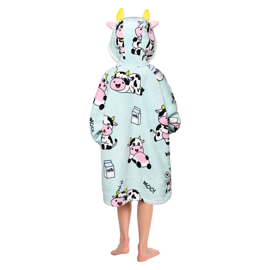Kids OLAOLA Blue Cow Wearable Blanket Kawaii Cattle Hoodie Animals Onesie Oversized Soft Homwear With Giant Pocket
