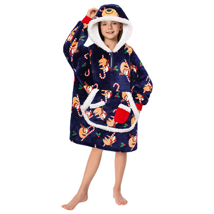 Kids OLAOLA Blue Sloth Printed Wearable Blanket Hoodie Animals Onesie Oversized Soft Homewear With Giant Pocket