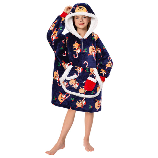 Kids OLAOLA Blue Sloth Printed Wearable Blanket Hoodie Animals Onesie Oversized Soft Homewear With Giant Pocket