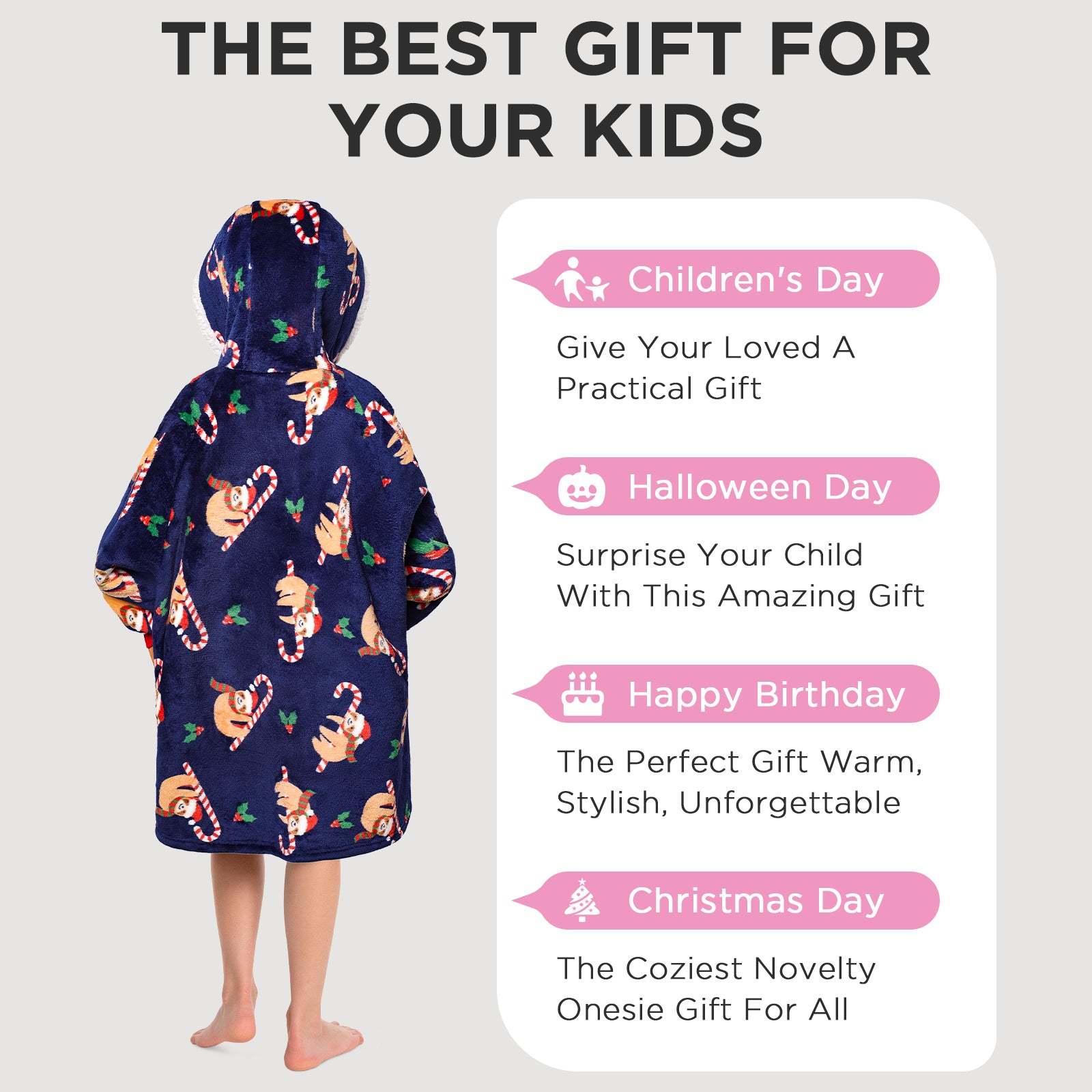 Kids OLAOLA Blue Sloth Printed Wearable Blanket Hoodie Animals Onesie Oversized Soft Homewear With Giant Pocket