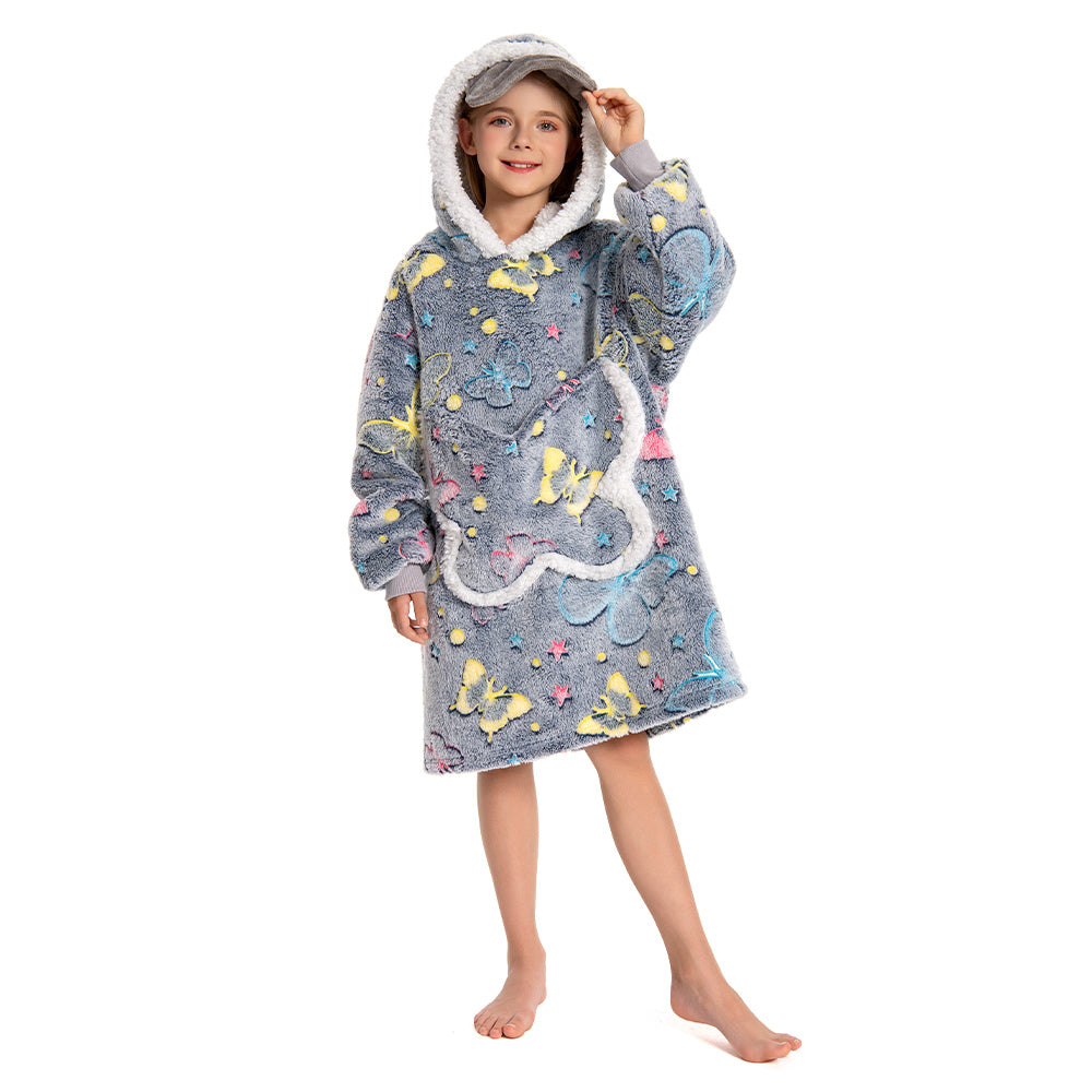 Kids OLAOLA Butterfly Glow In The Dark Wearable Blanket Hoodie Animal Onesie Oversized Soft Homewear With Giant Pocket
