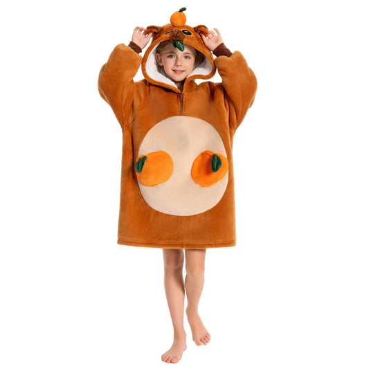 Kids OLAOLA Capybara Wearable Blanket Hoodie Oversized Animal Hooded Blanket Soft Warm Cozy Sherpa Fleece Sweatshirt