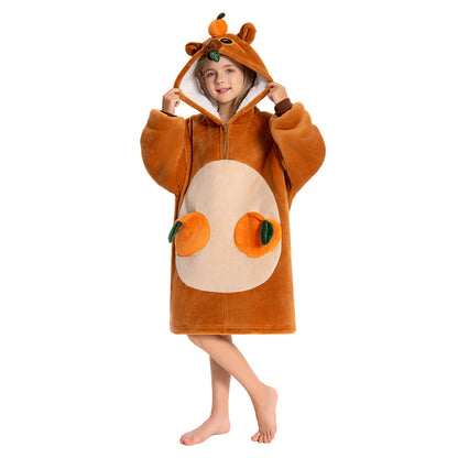 Kids OLAOLA Capybara Wearable Blanket Hoodie Oversized Animal Onesie Hooded Blanket Soft Warm Cozy Sherpa Fleece Sweatshirt