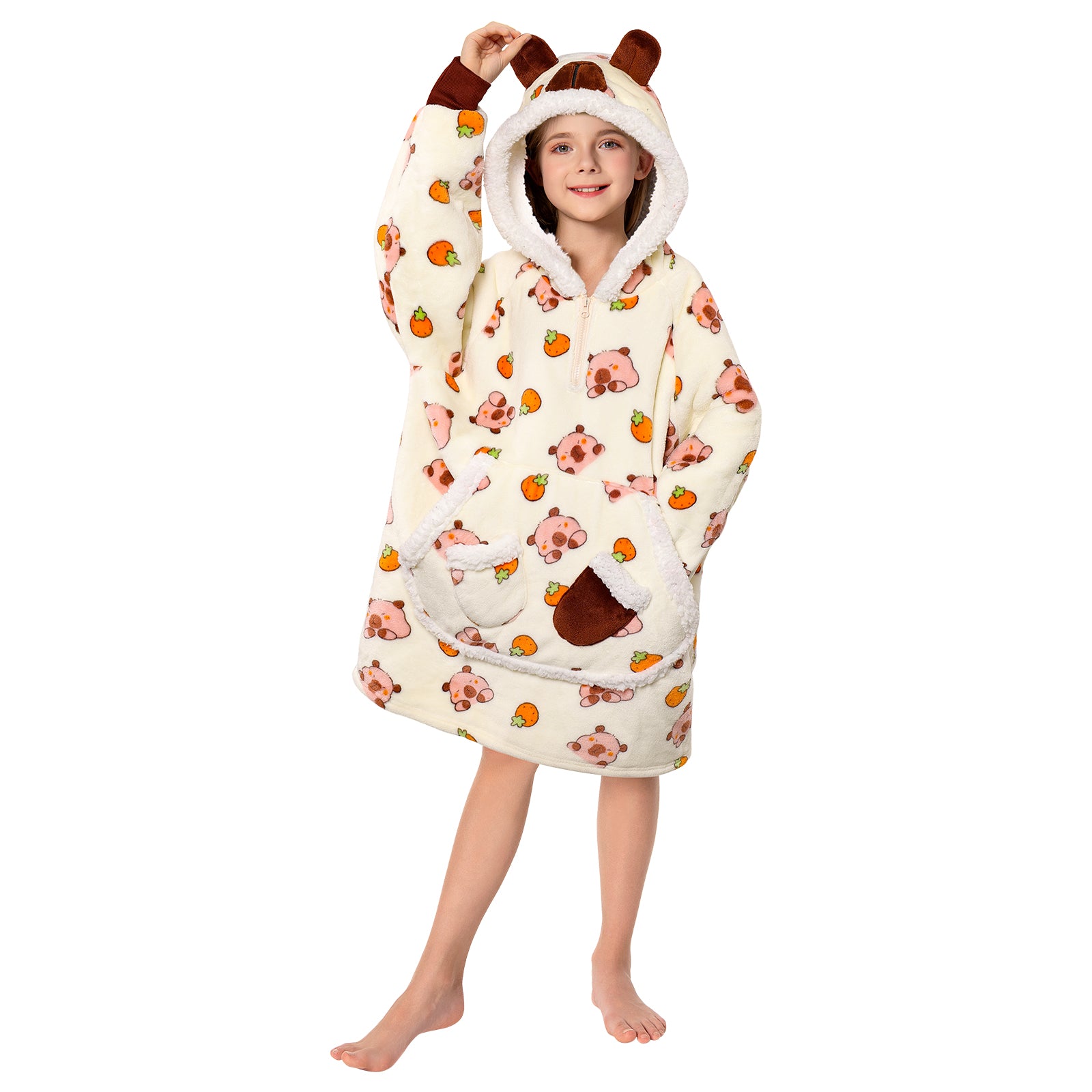 Kids OLAOLA Capybara Yellow Printed Wearable Blanket Hoodie Animals Onesie Oversized Soft Homewear With Giant Pocket