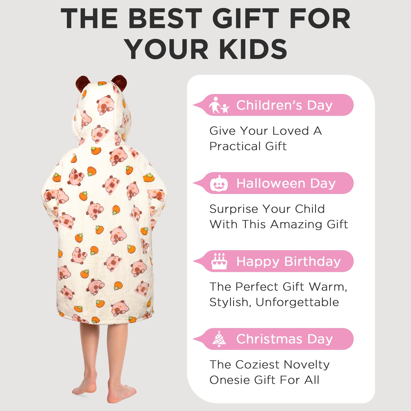 Kids OLAOLA Capybara Yellow Printed Wearable Blanket Hoodie Animals Onesie Oversized Soft Homewear With Giant Pocket