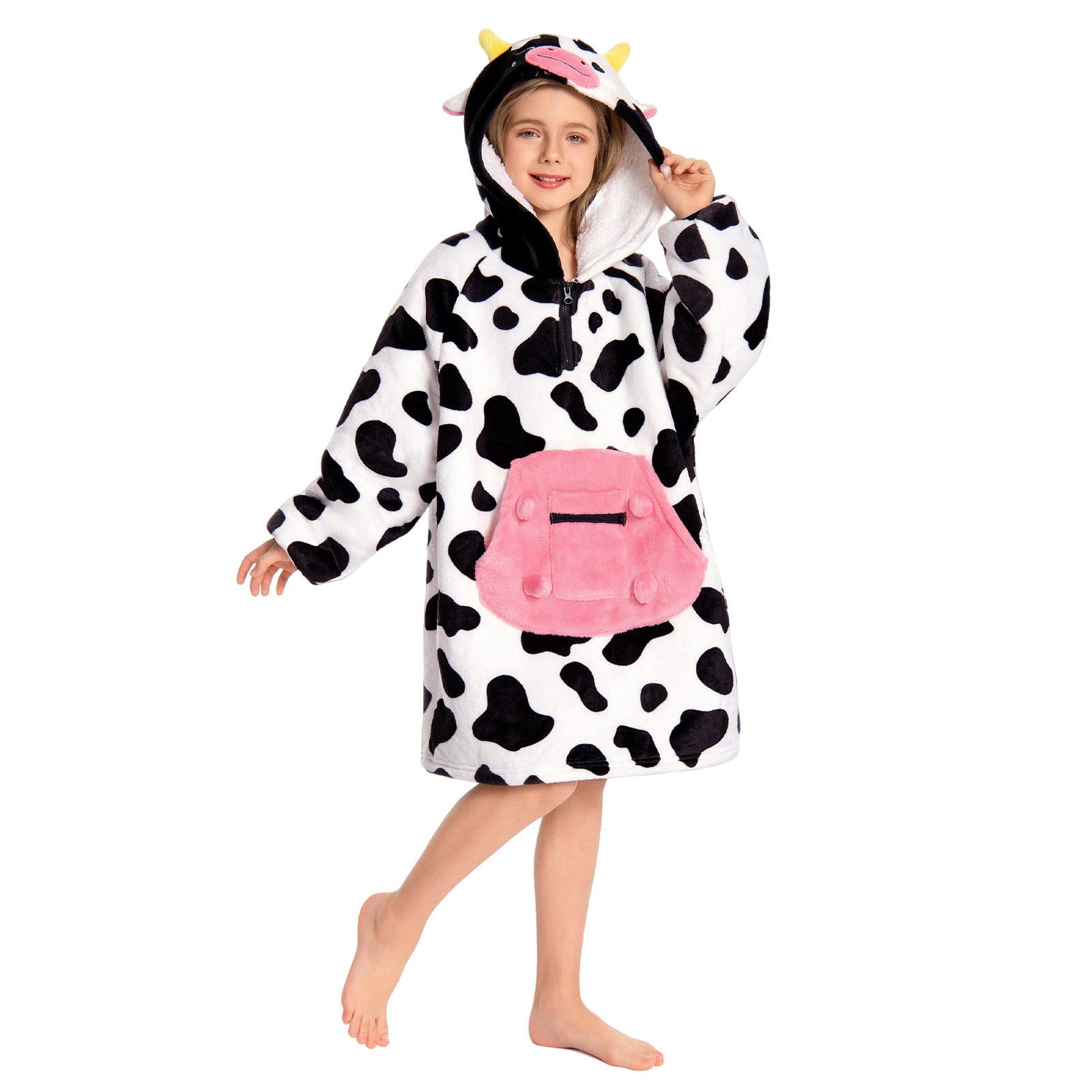 Kids OLAOLA Cow Wearable Blanket Hoodie Animals Onesie Oversized Soft Homewear With Giant Pocket