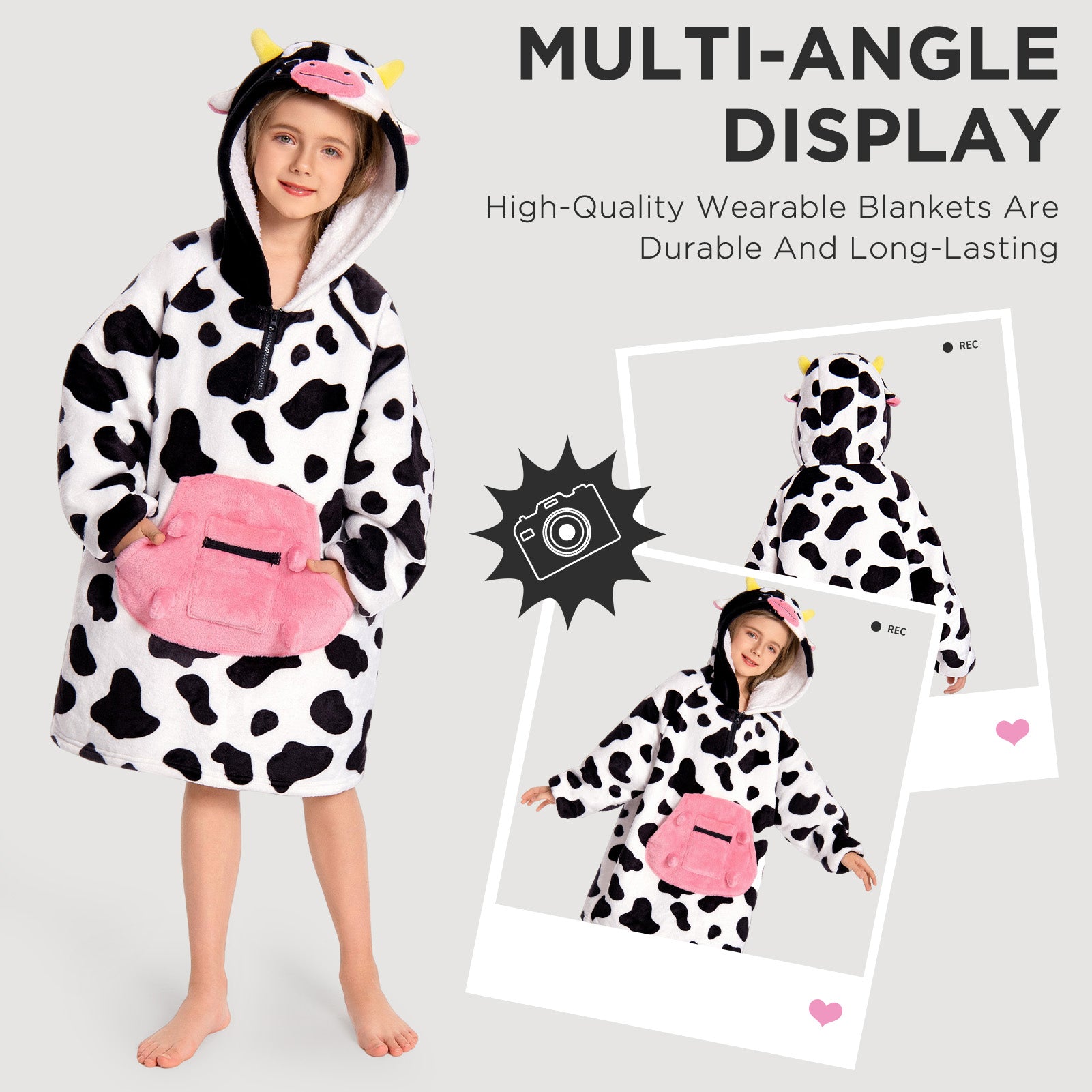 Kids OLAOLA Cow Wearable Blanket Hoodie Animals Onesie Oversized Soft Homewear With Giant Pocket